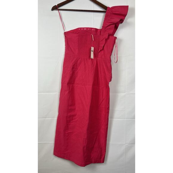 Anthropologie One-Shoulder Ruffle Linen Column Midi Pink Dress M - Picture 8 of 11